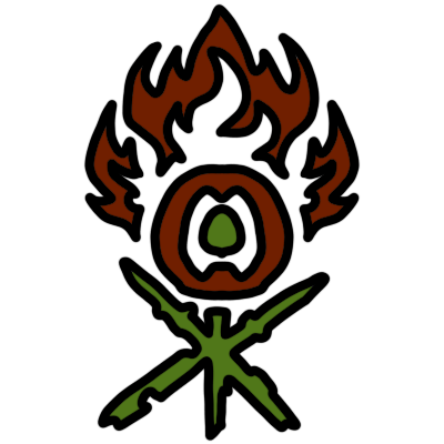 Emblem of the Gruul Clans, the red and green guild, from Magic: the Gathering.
